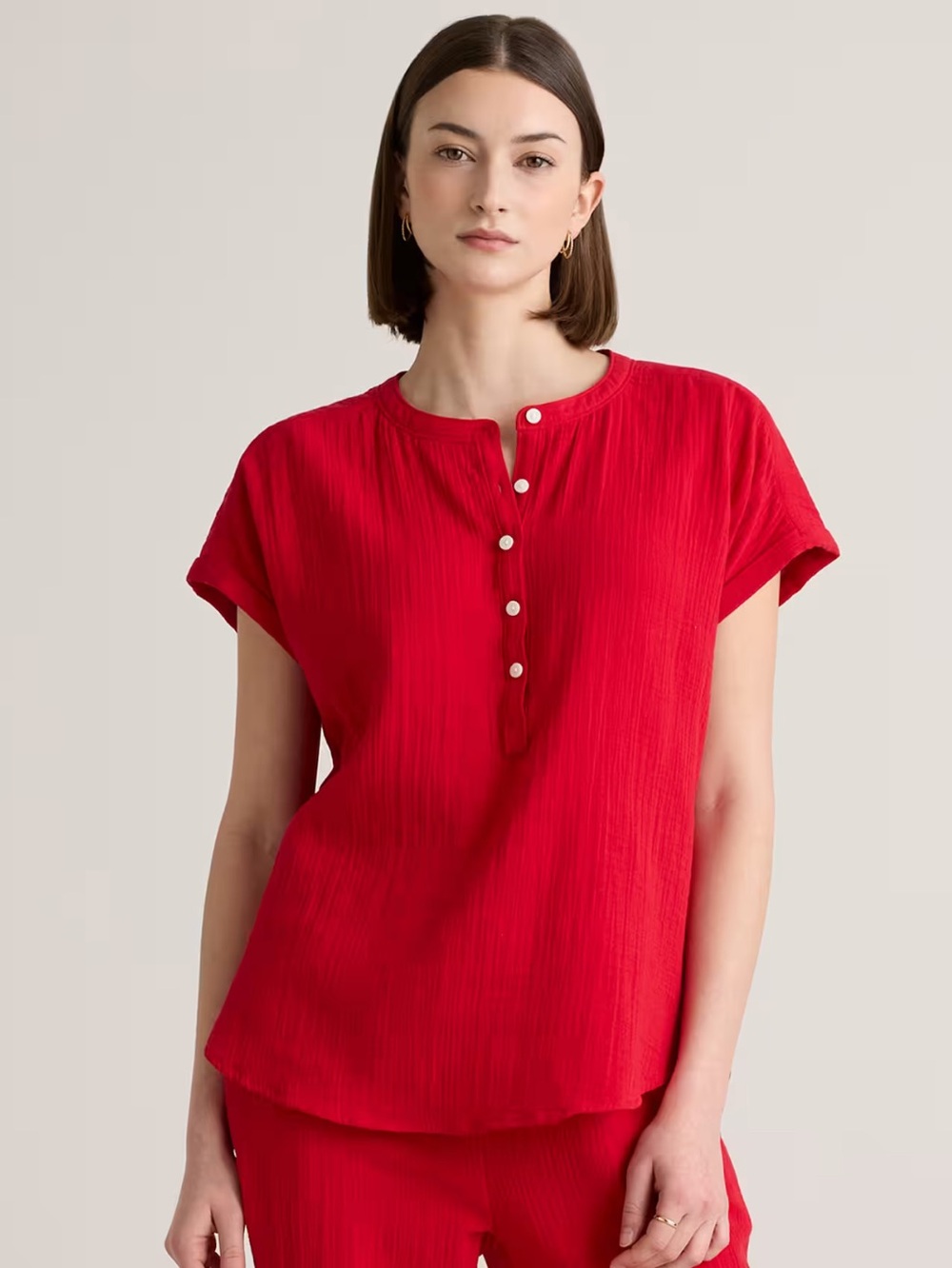 Quince Organic Cotton Gauze Short Sleeve T in “Wild Cherry” XL